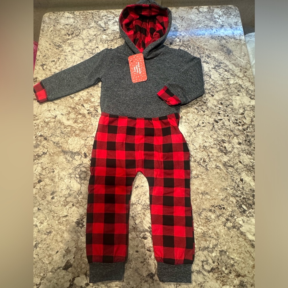 Baby plaid hooded set